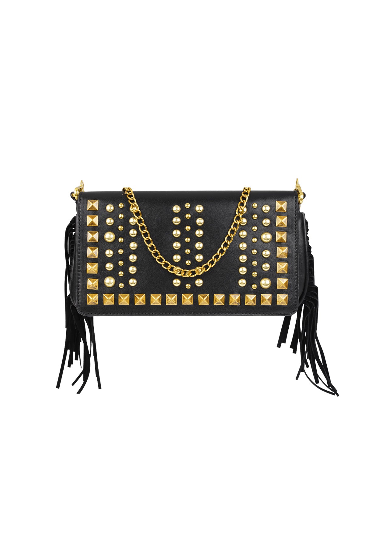 Tas zwart studs/franje