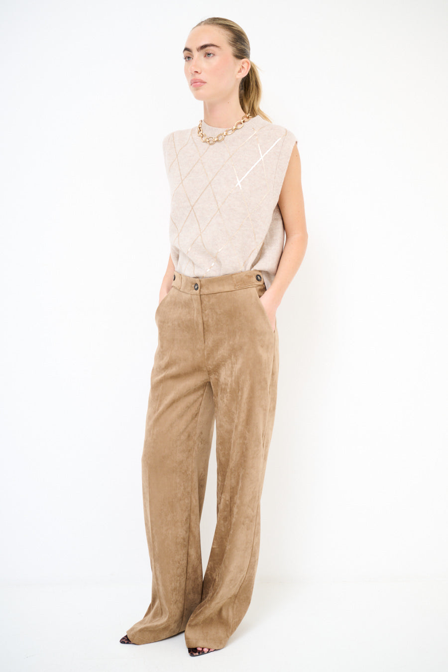 Cherry blue suede look pantalon