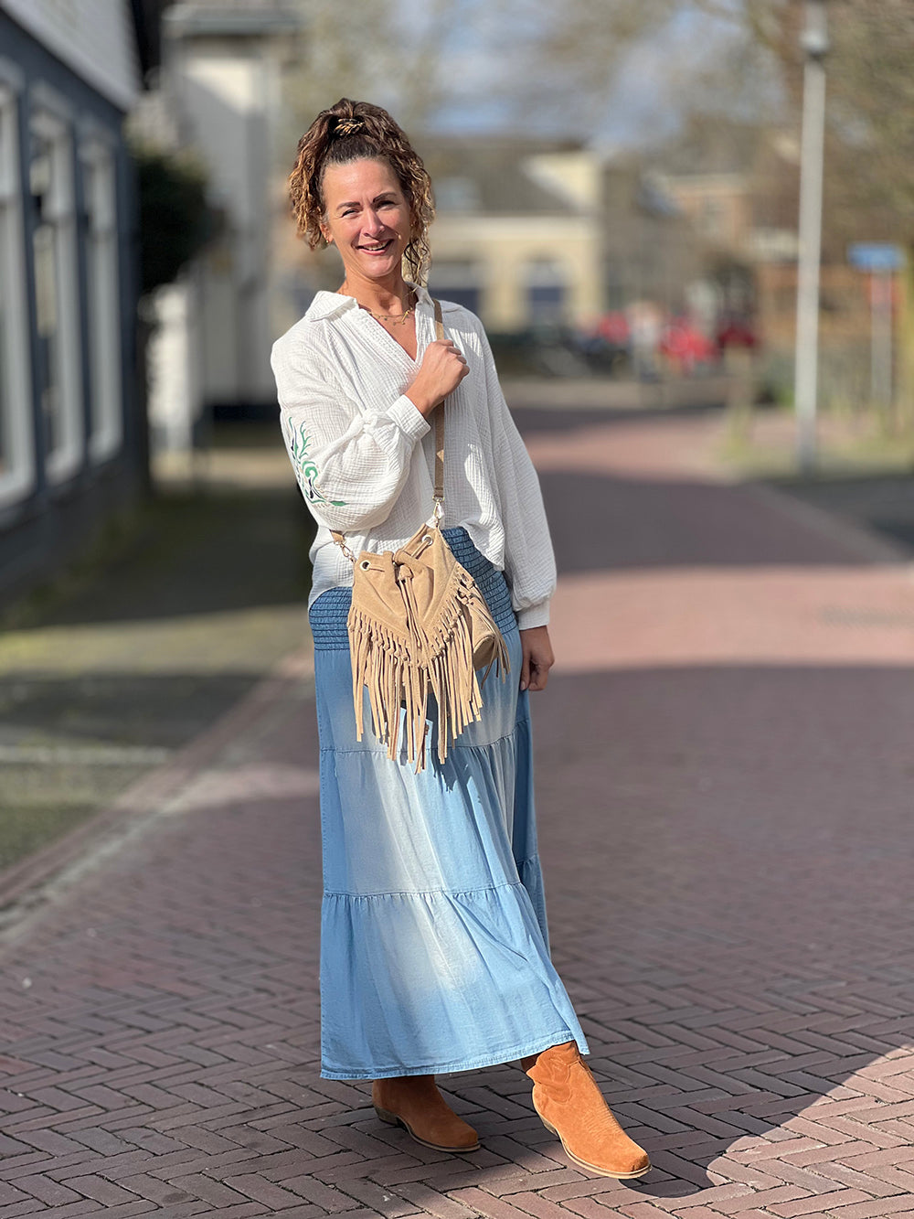 jeans rok met gemokte taille