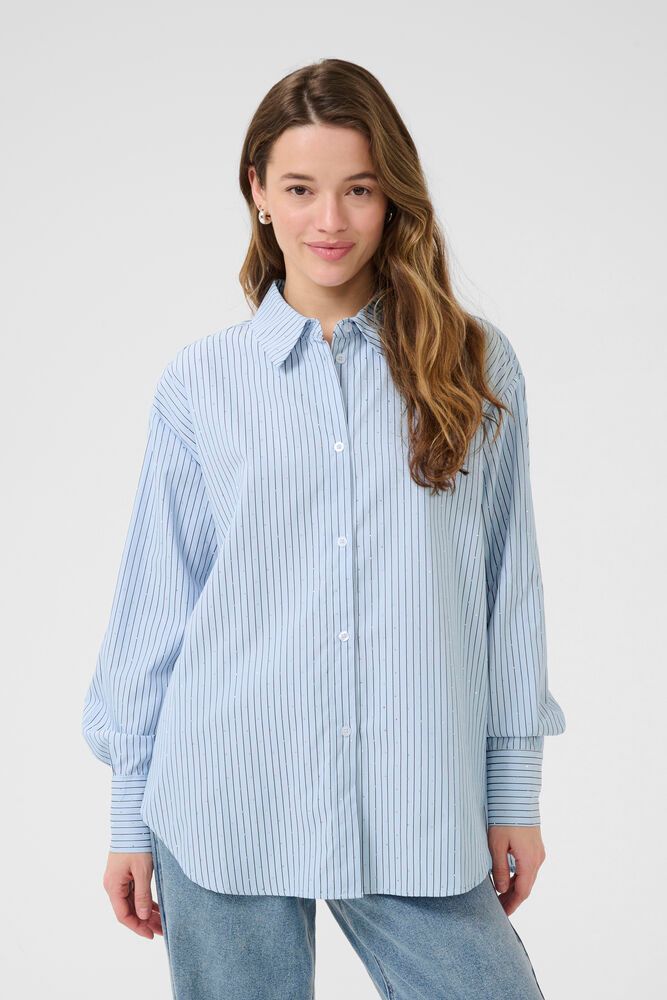 Victoria blauw wit blouse  glittersteentjes
45% Cotton,45% Polyester,10% Viscose