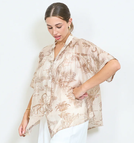 voile blouse bruin beige print 