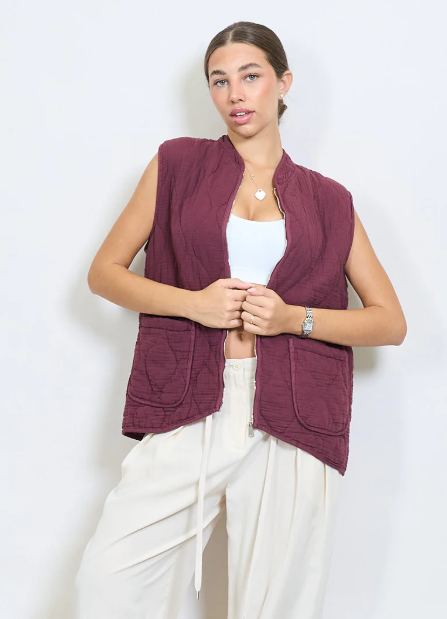 bordeaux burgundy doorgestikt bodywarmer