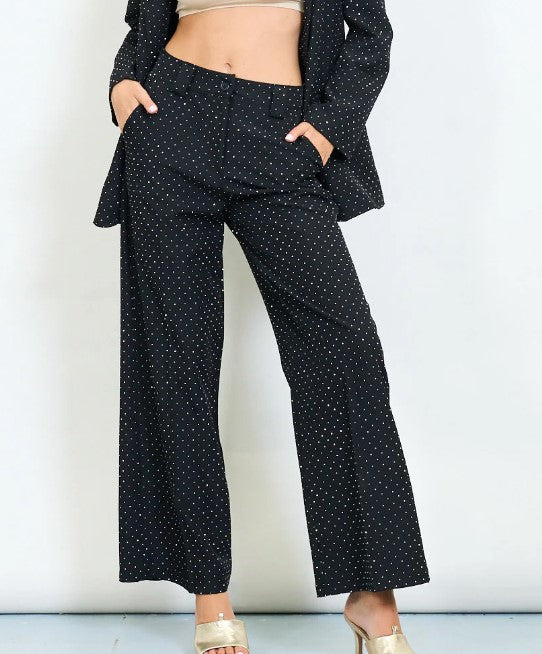 Set, zwarte blazer met broek rhinestone