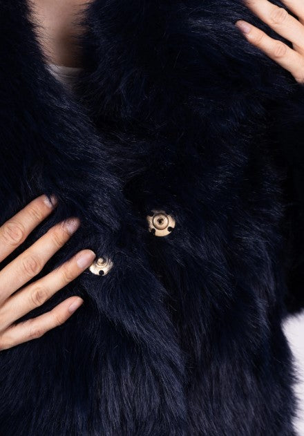 Faux fur jasje diep donker blauw