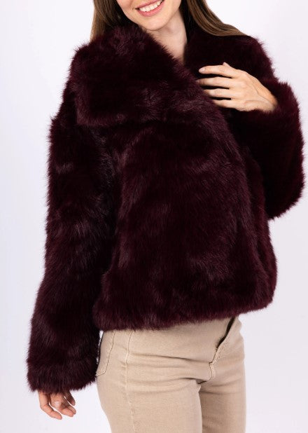 Faux fur jasje bordeaux