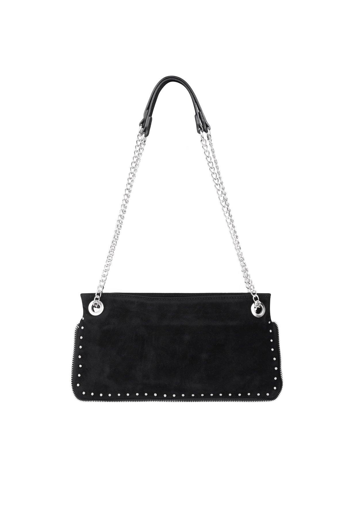zwart suede tas studs zilver