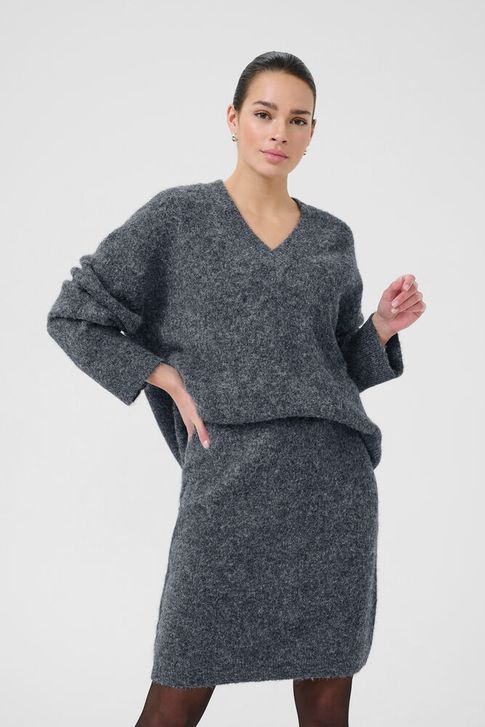 Kaffe grey melange v hals  trudy