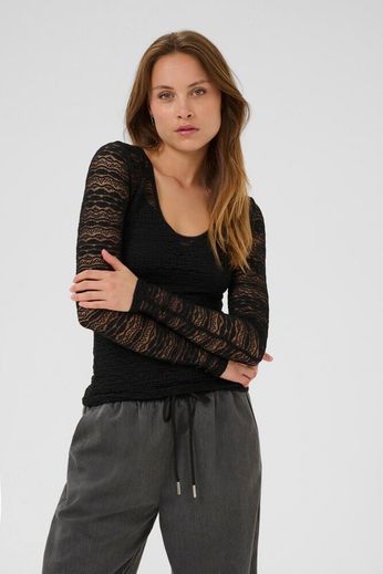 Kaffe Lorinda LS Lace T-Shirt kanten kant zwart