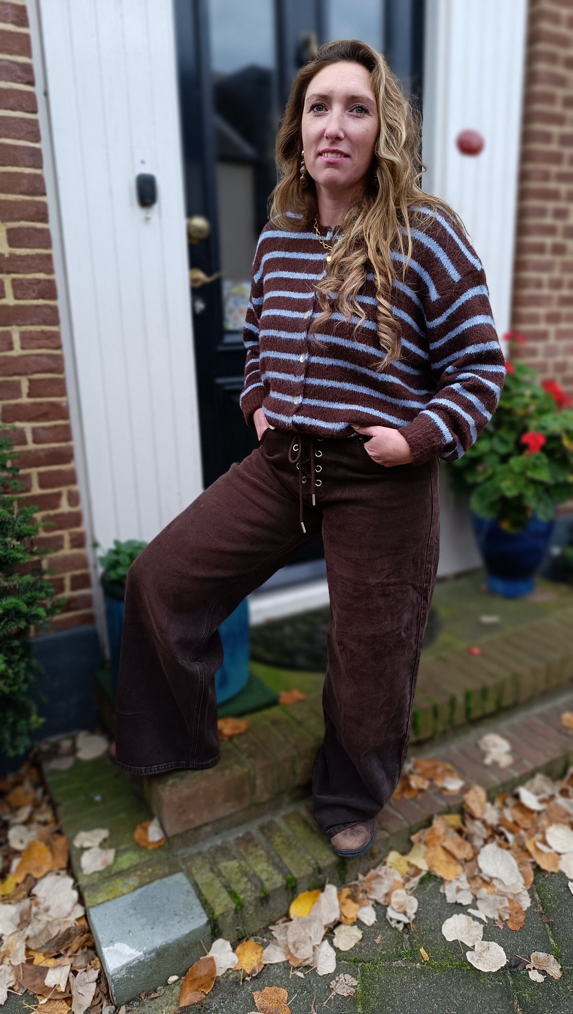 queen hearts bruine wide leg jeans rope vetersluiting minre 