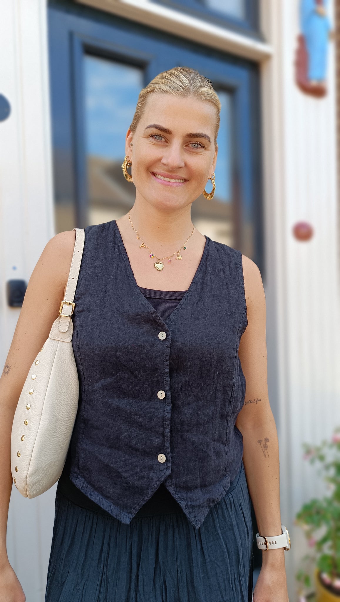 zwarte linnen gilet