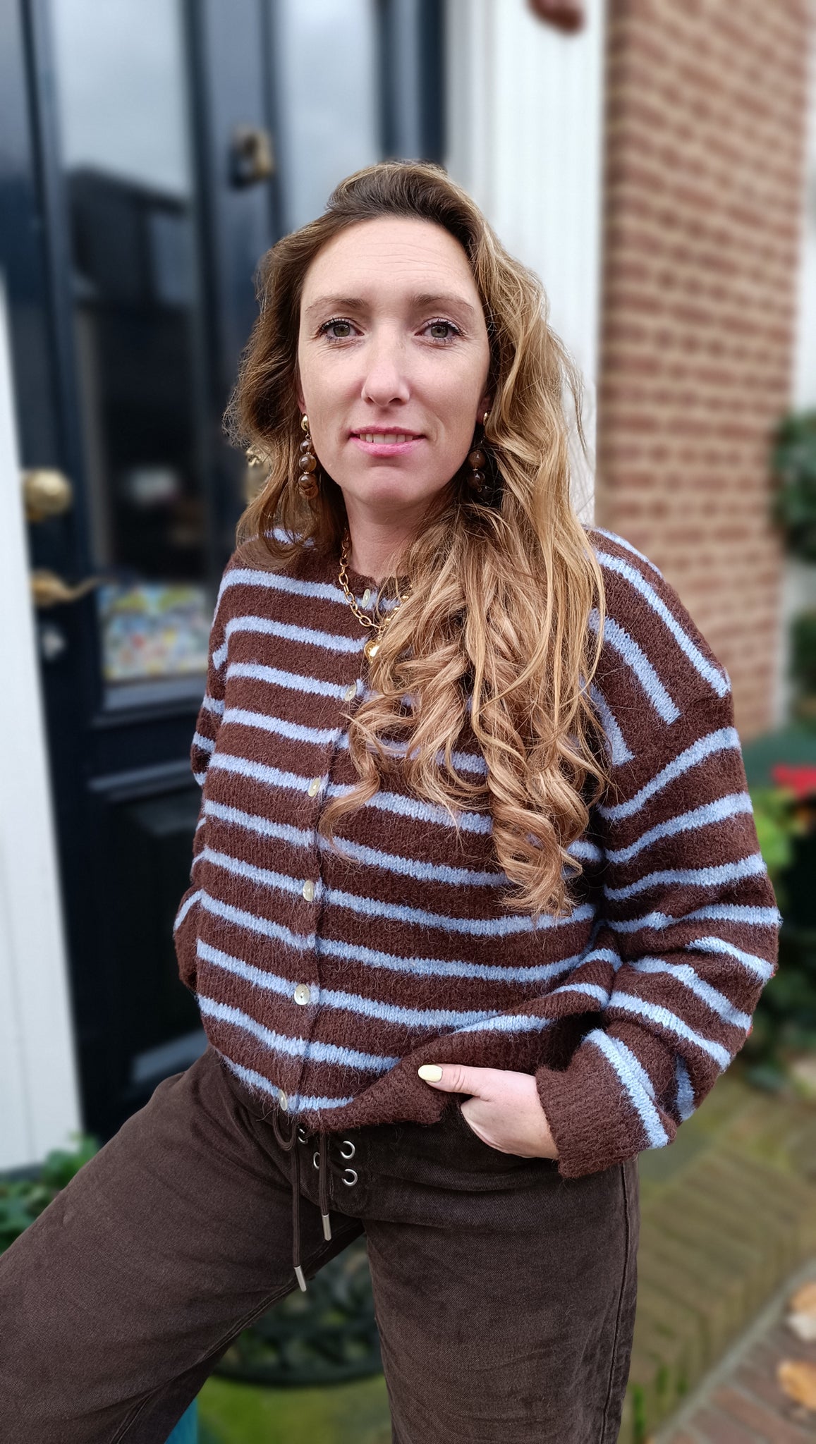 vest brown blue stripe aurora minre