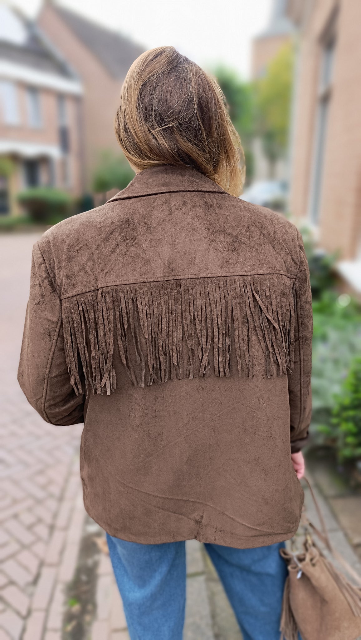 Suede look fringe jasje