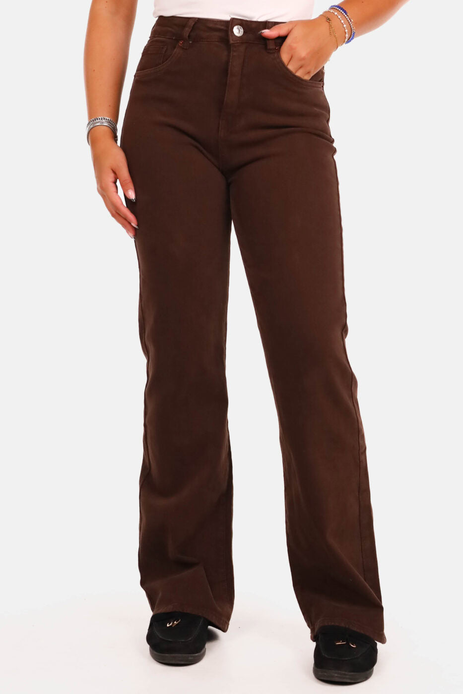 norfy wide leg straight bruin brown stretch